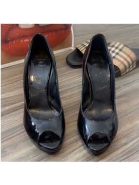 Dior Black Patent Leather Peep-Toe Heels